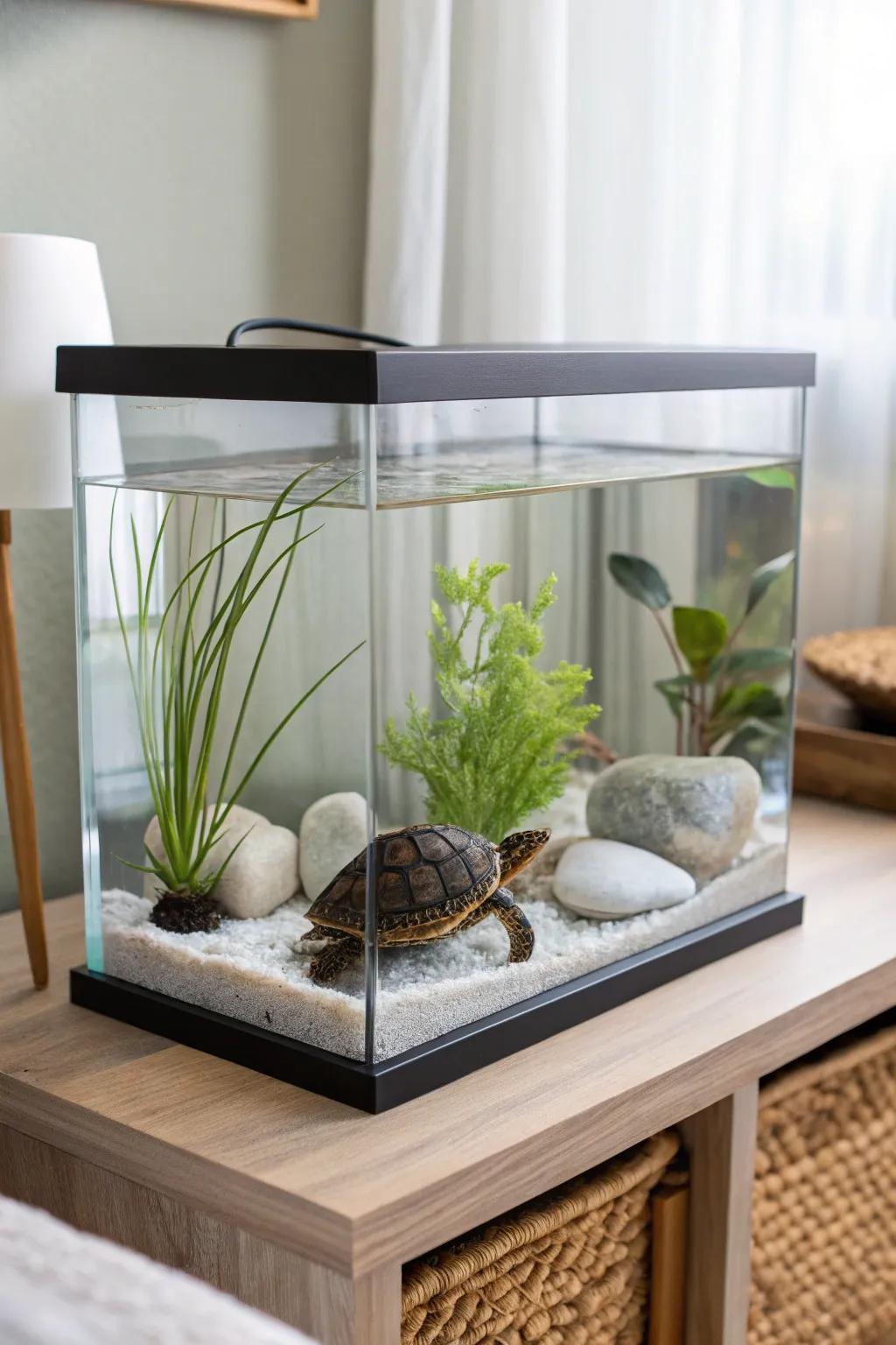 Clear Waters: Where Scandinavian minimalism meets Boho elegance, ensuring your turtle's home is as beautiful as it is functional.