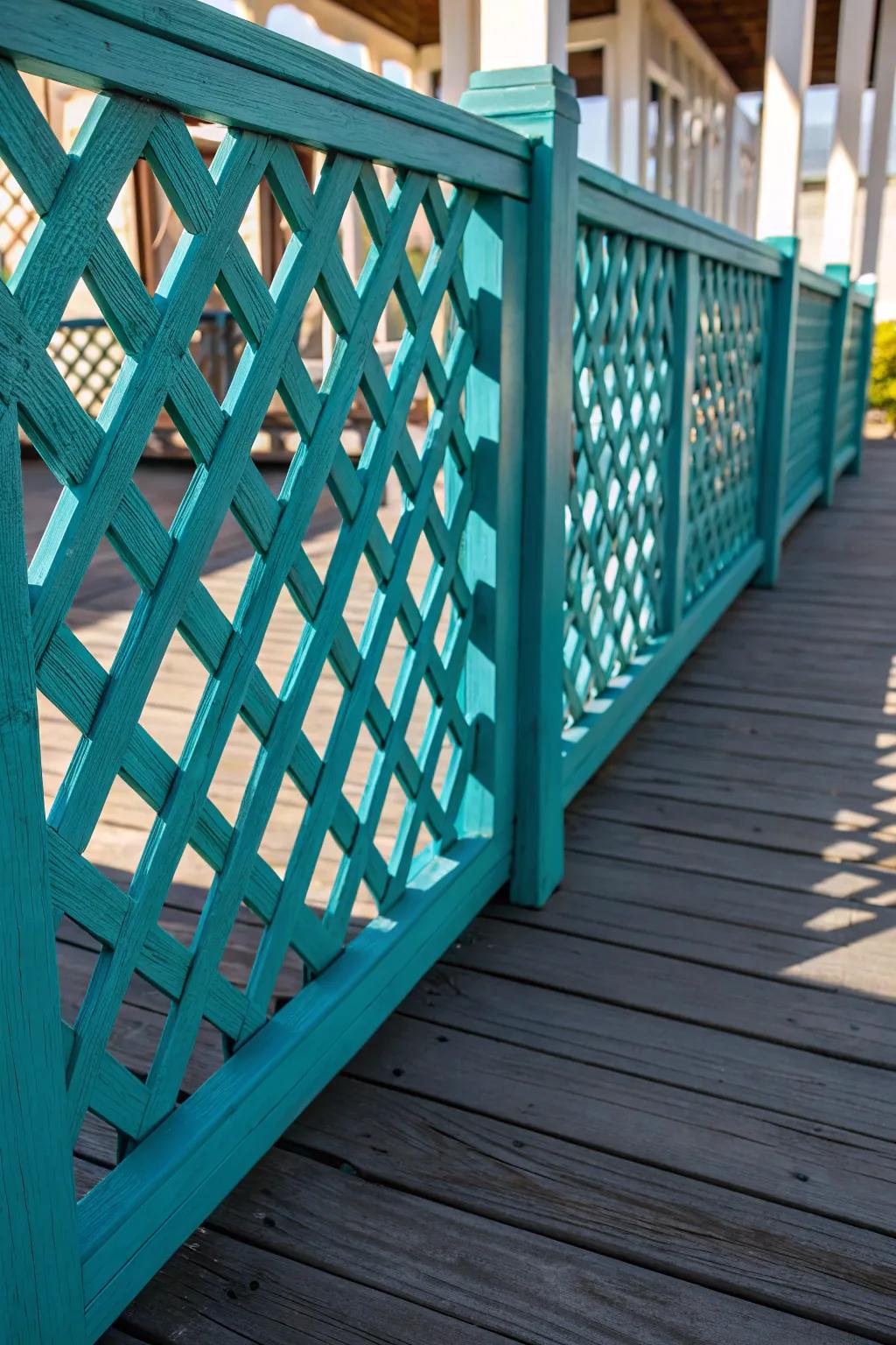 Add a bold touch to your outdoor space with a vibrant teal lattice that stands out with craftsmanship and style.