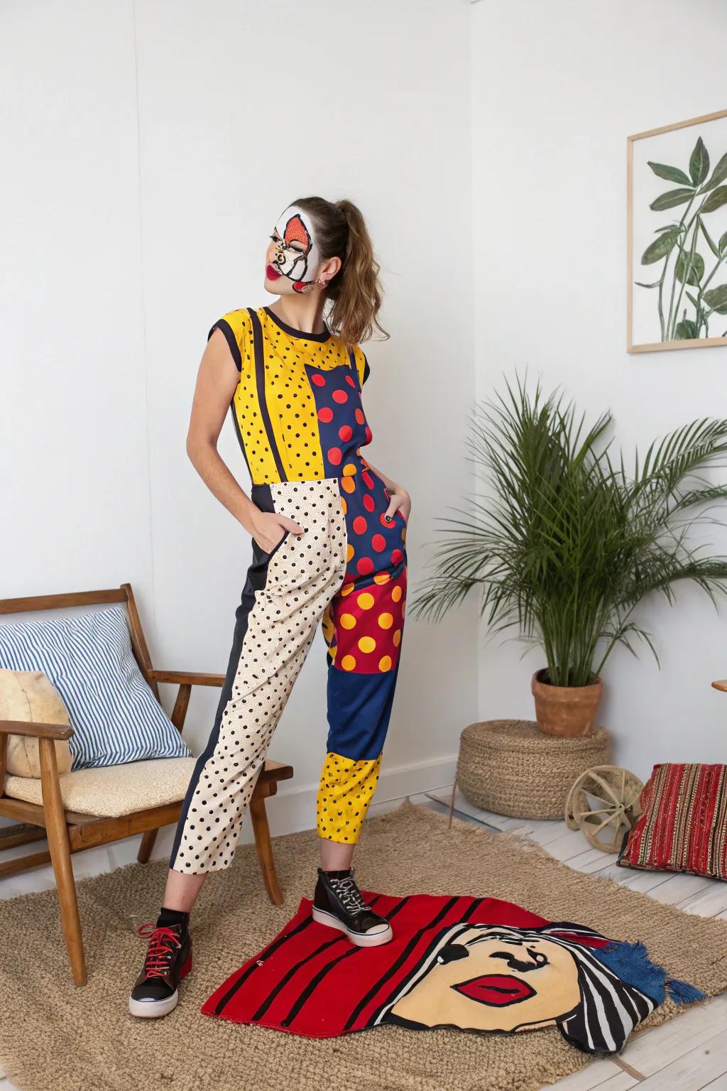 Transform into a living comic strip with a pop art costume that bursts with bold colors and artistic flair.