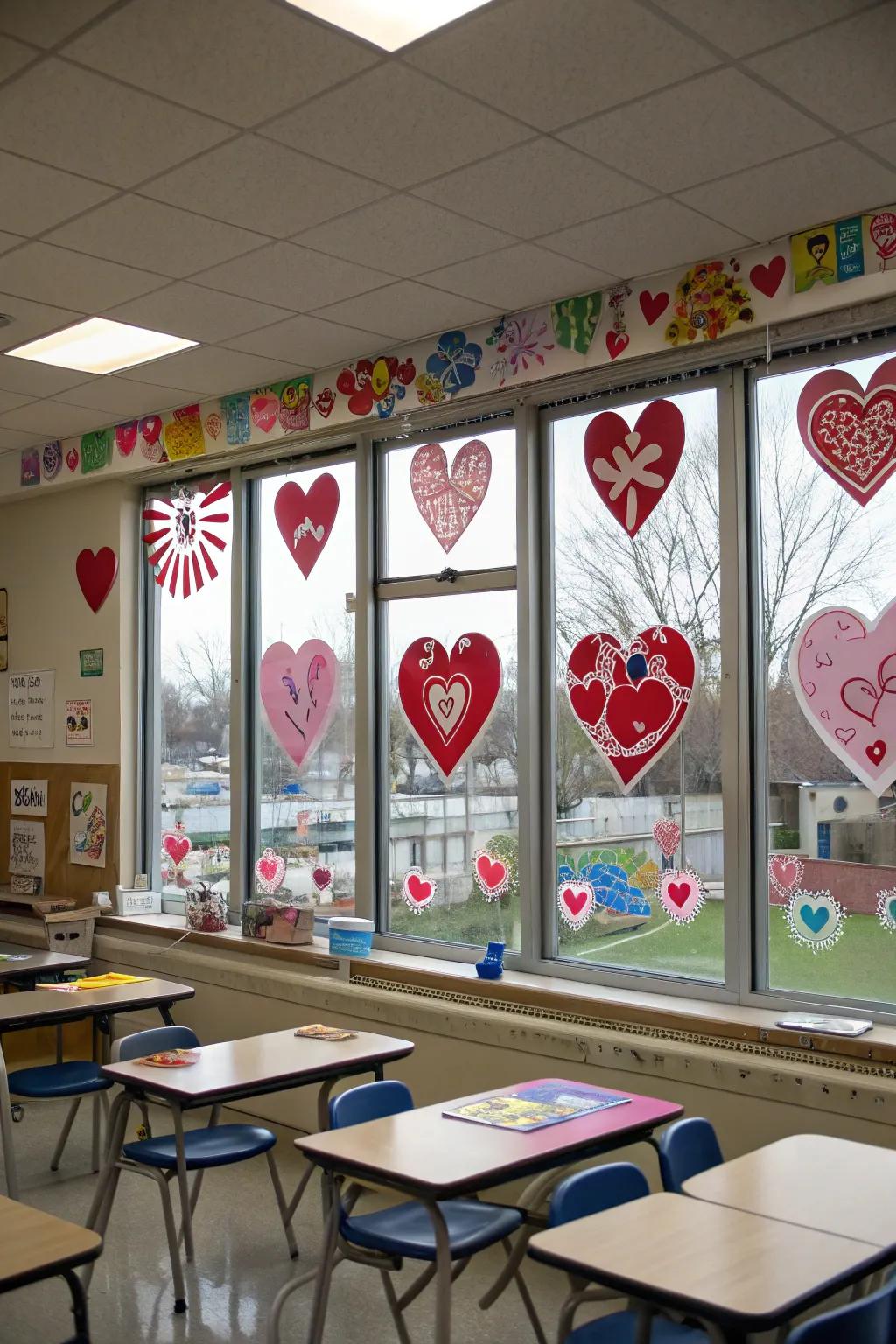 Sunlit windows that sparkle with Valentine's Day cheer.