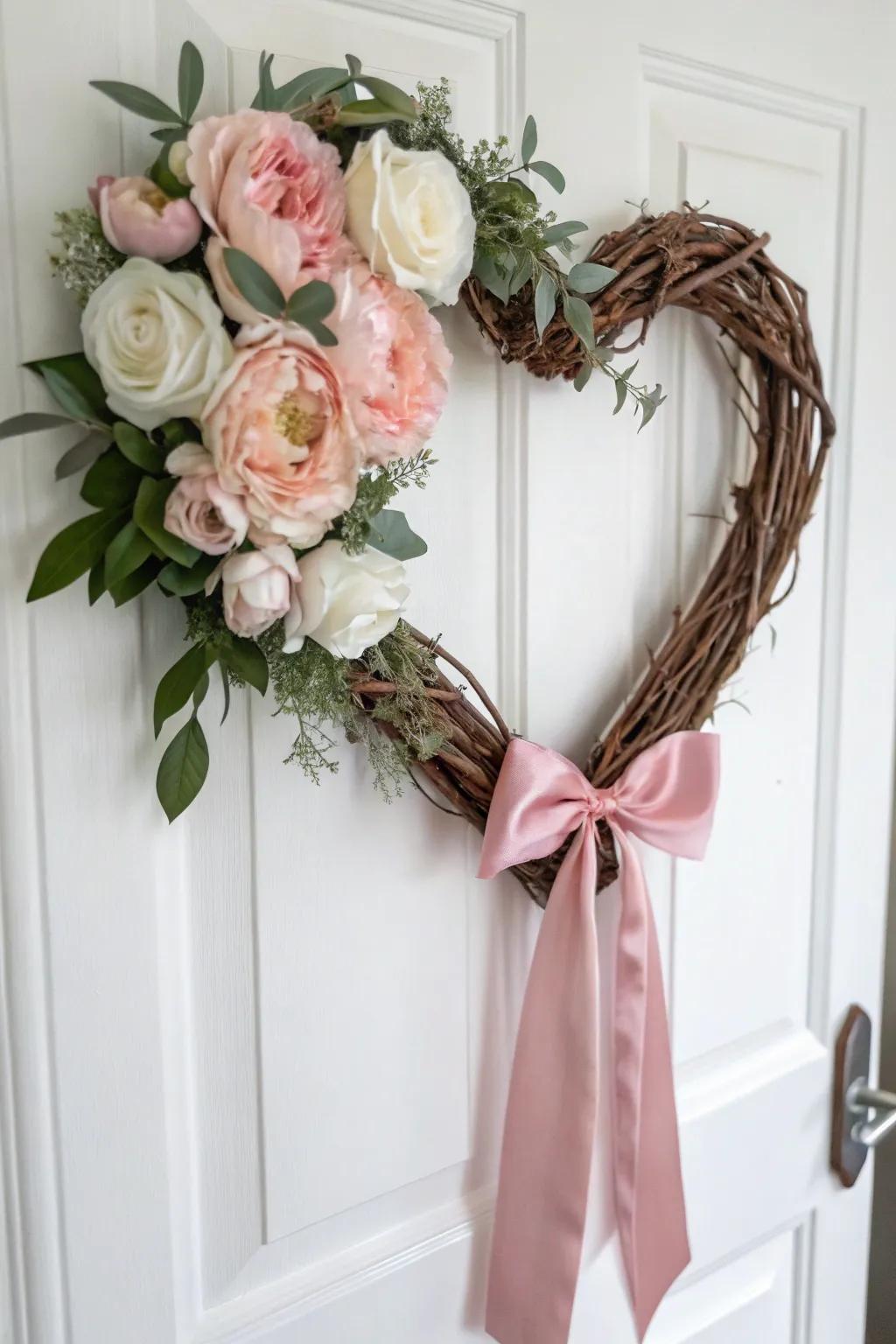 Embrace timeless elegance with this beautifully crafted grapevine and faux flower wreath.