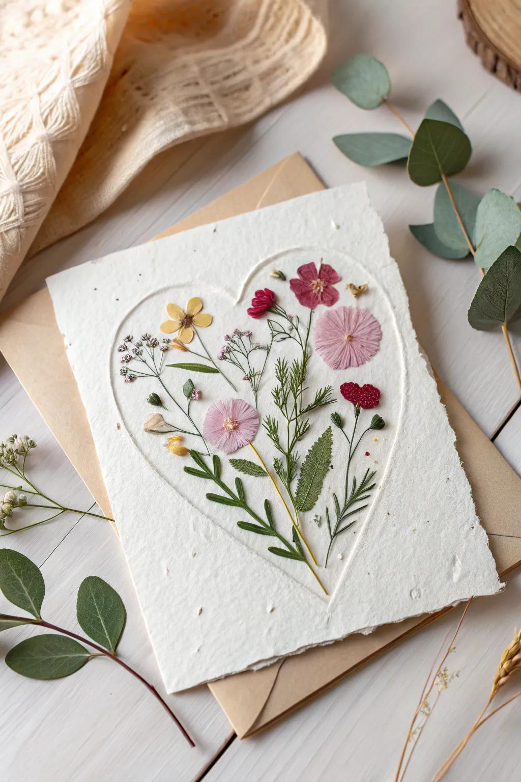 Embrace natural beauty this Valentine's Day with a handcrafted card adorned with pressed flowers and leaves. 🌿❤️ #NatureInspired #EcoFriendlyLove