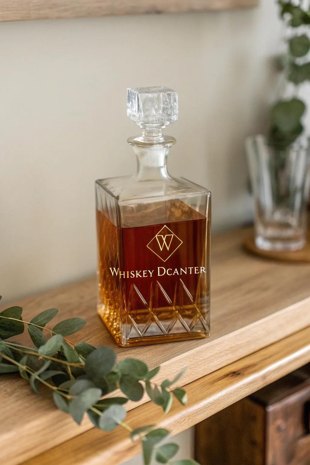 Elevate his home bar with a personalized touch – a whiskey decanter that blends style and sentiment.