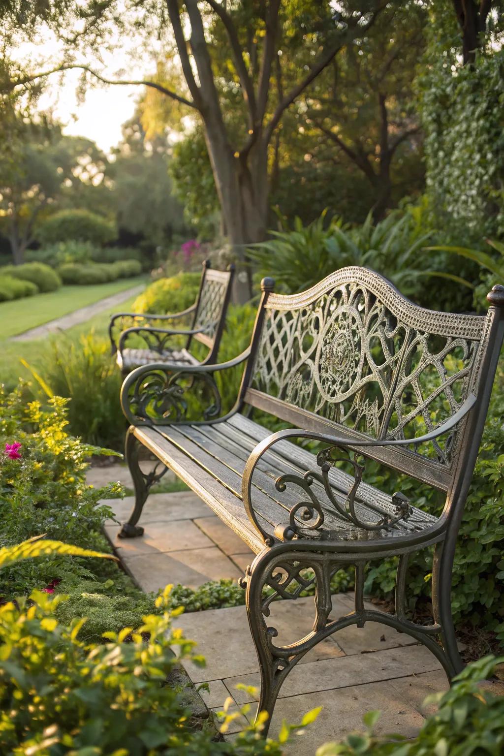 Crafted Elegance: A Masterpiece Metal Bench for Your Outdoor Retreat
