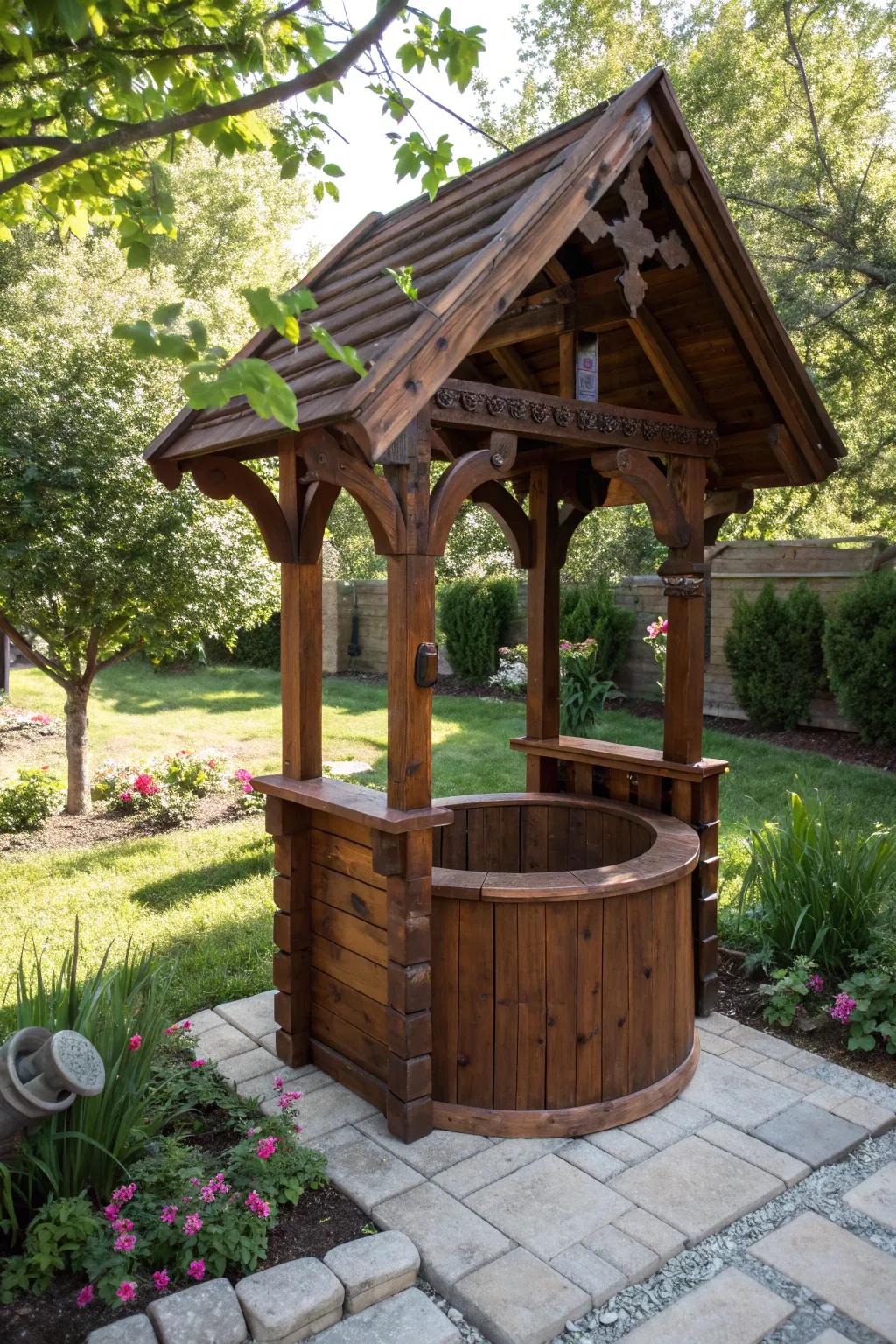 Elevate your garden with a timeless wishing well cover, a perfect blend of craftsmanship and nostalgia.