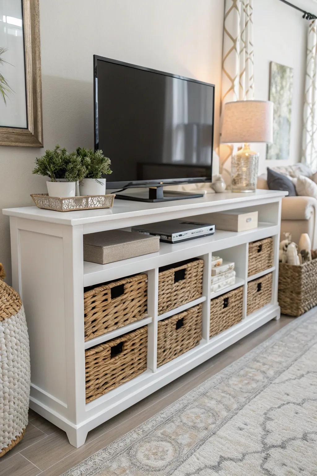 Combine style and function with decorative storage.