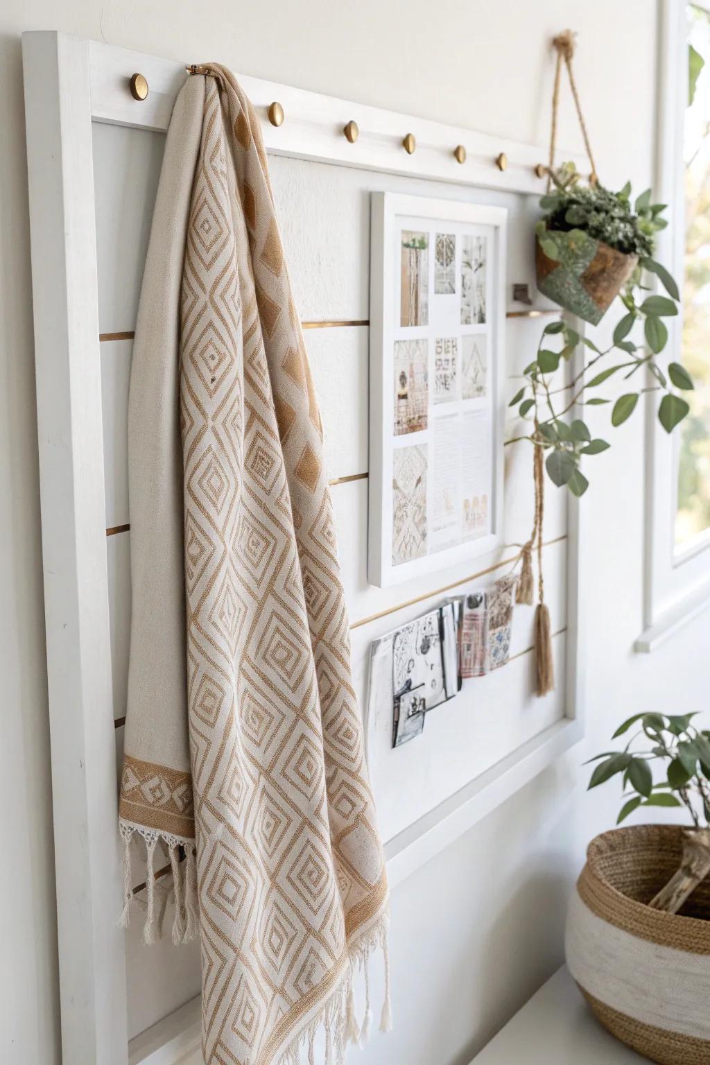 Elevate your space with this chic, fabric-draped bulletin board that blends Scandinavian simplicity with Boho flair.