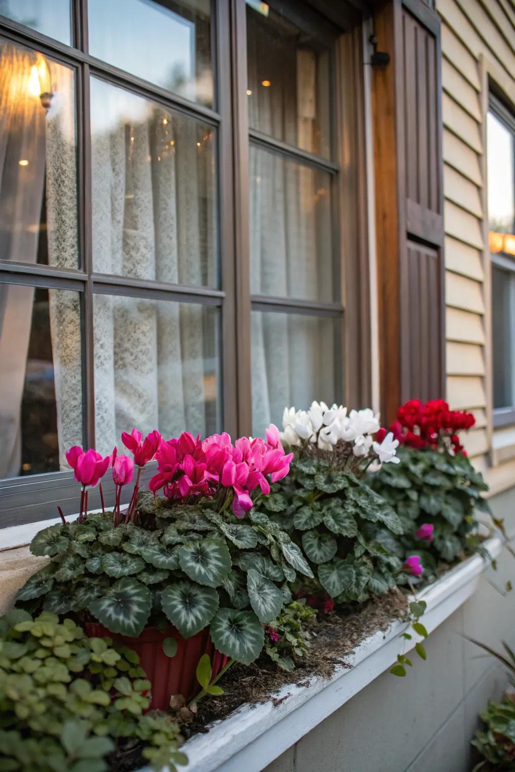 Winter flowers such as cyclamen add a surprising burst of color.