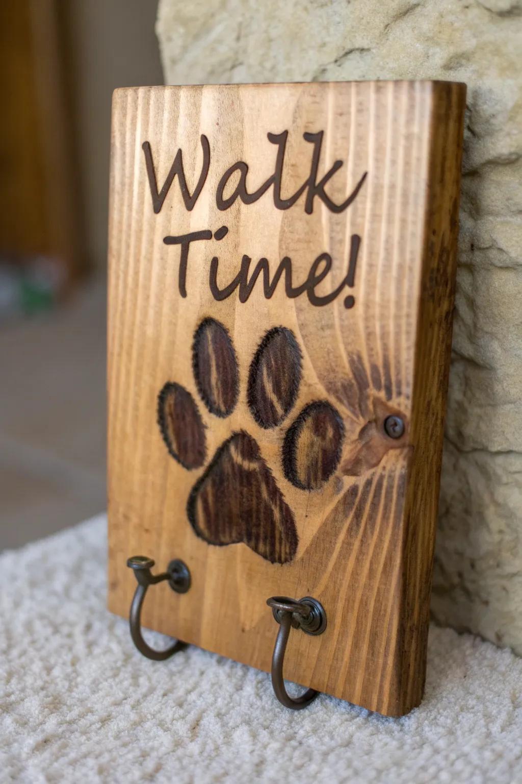 Elevate your pet's space with this artisan-crafted leash holder, blending functionality with charm.