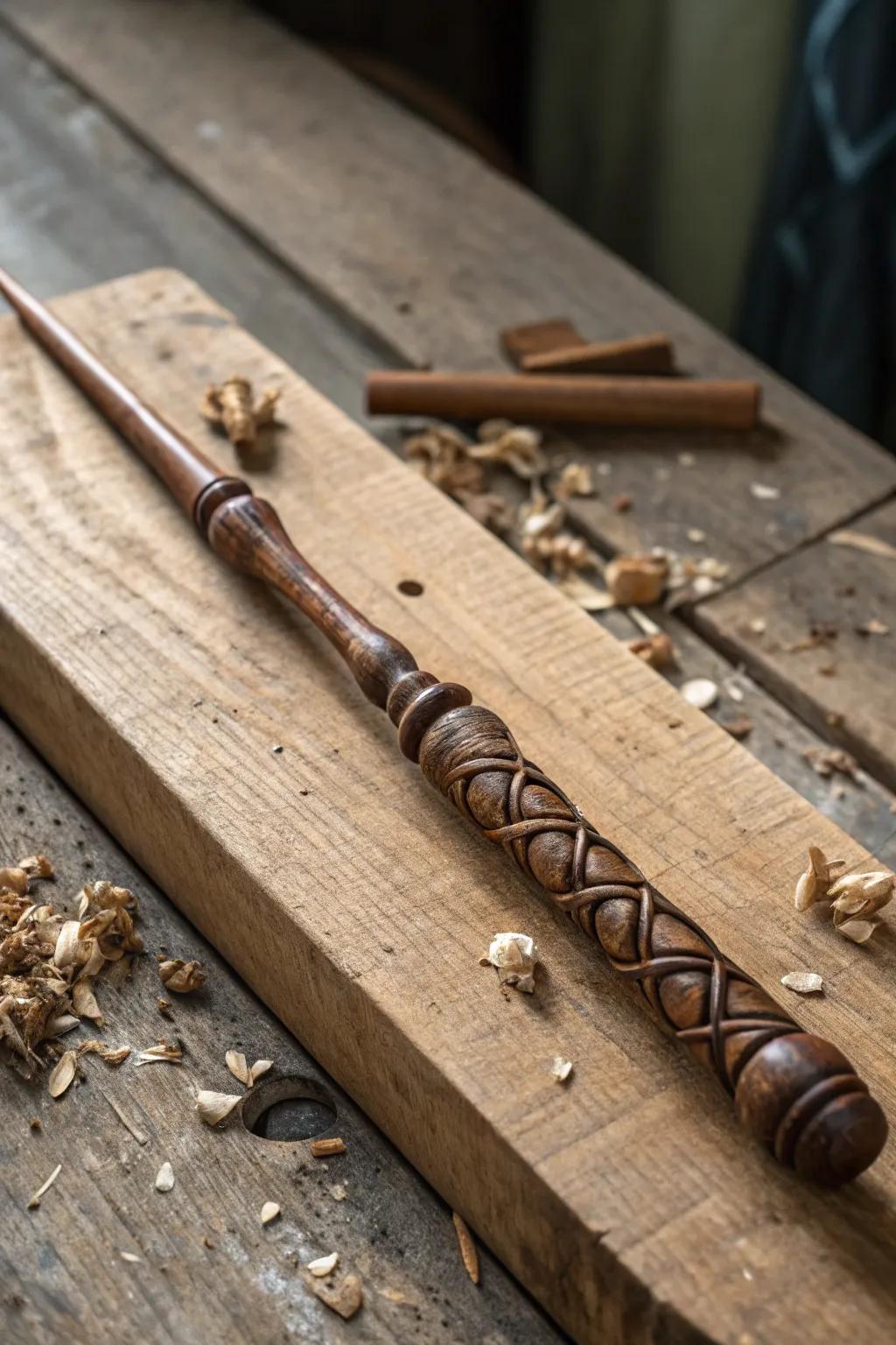 Unleash the magic of craftsmanship with this exquisitely carved wooden wand.
