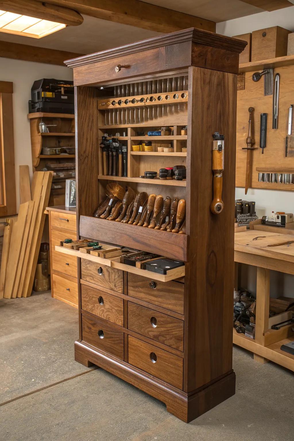 Masterful organization meets craftsmanship: a tool cabinet that prioritizes safety and style.