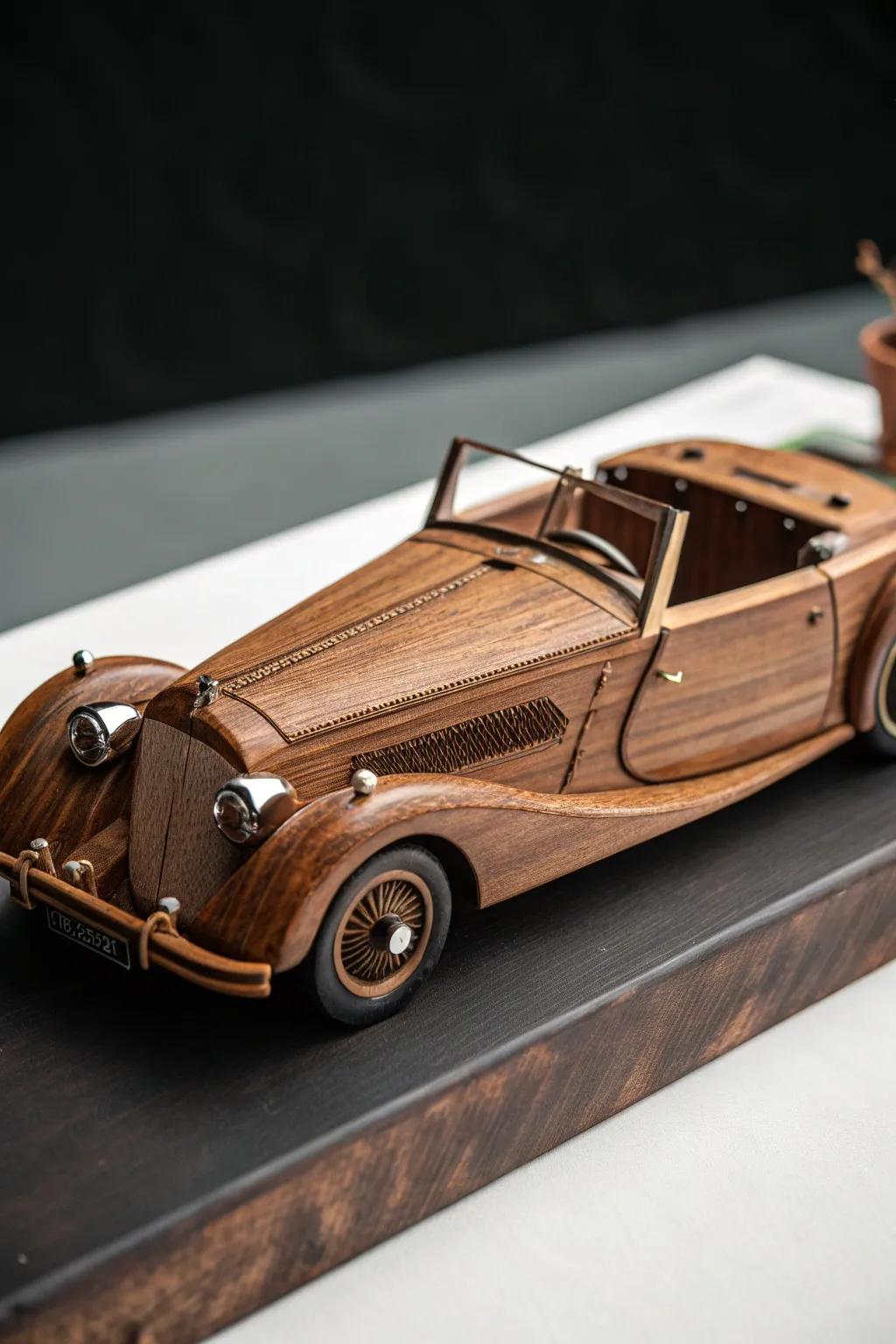 Experience the artistry of transformation with this exquisite wooden convertible car.