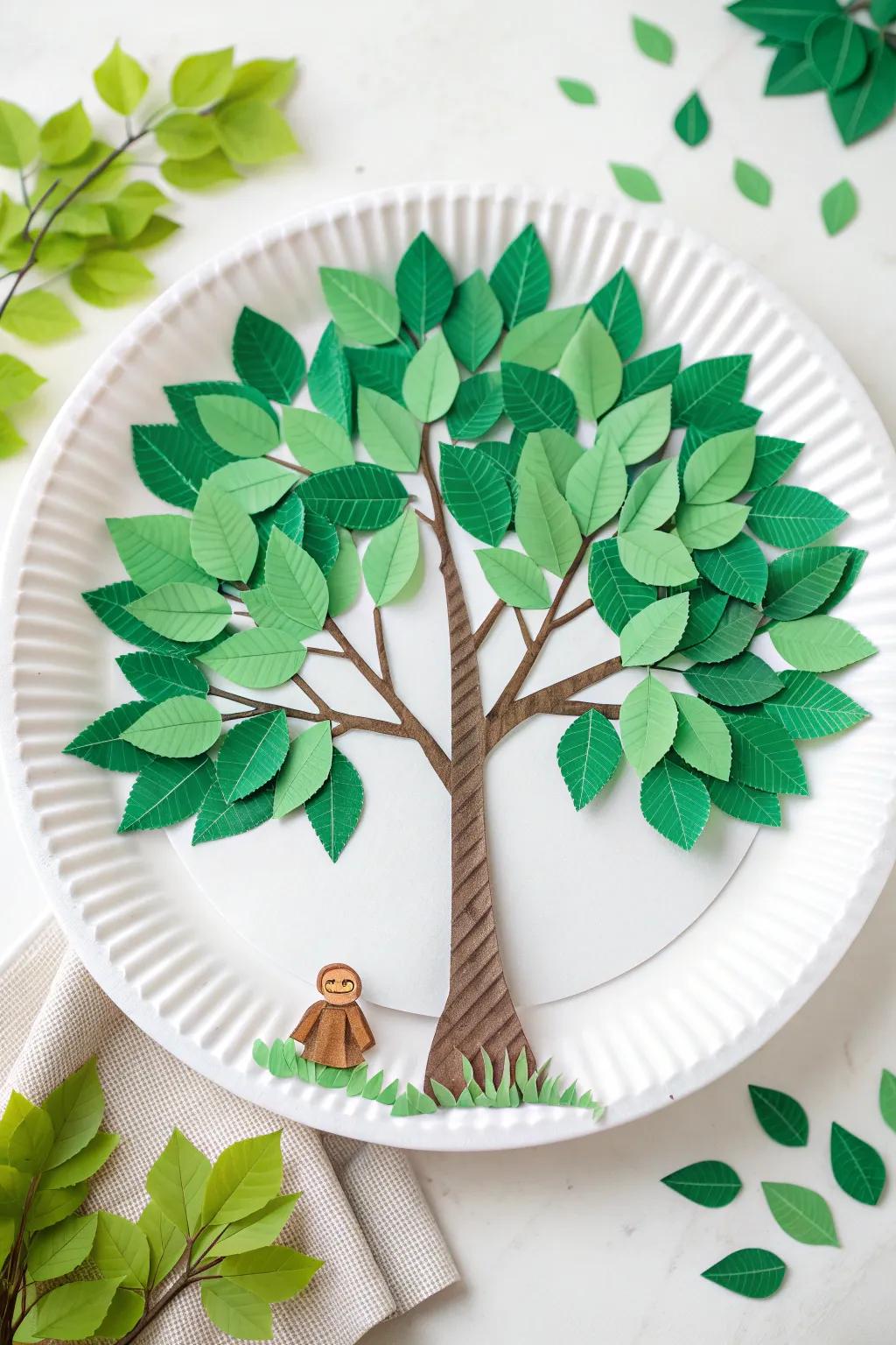 Crafted with love: A whimsical leafy tree with Zacchaeus, blending simplicity with playful charm.