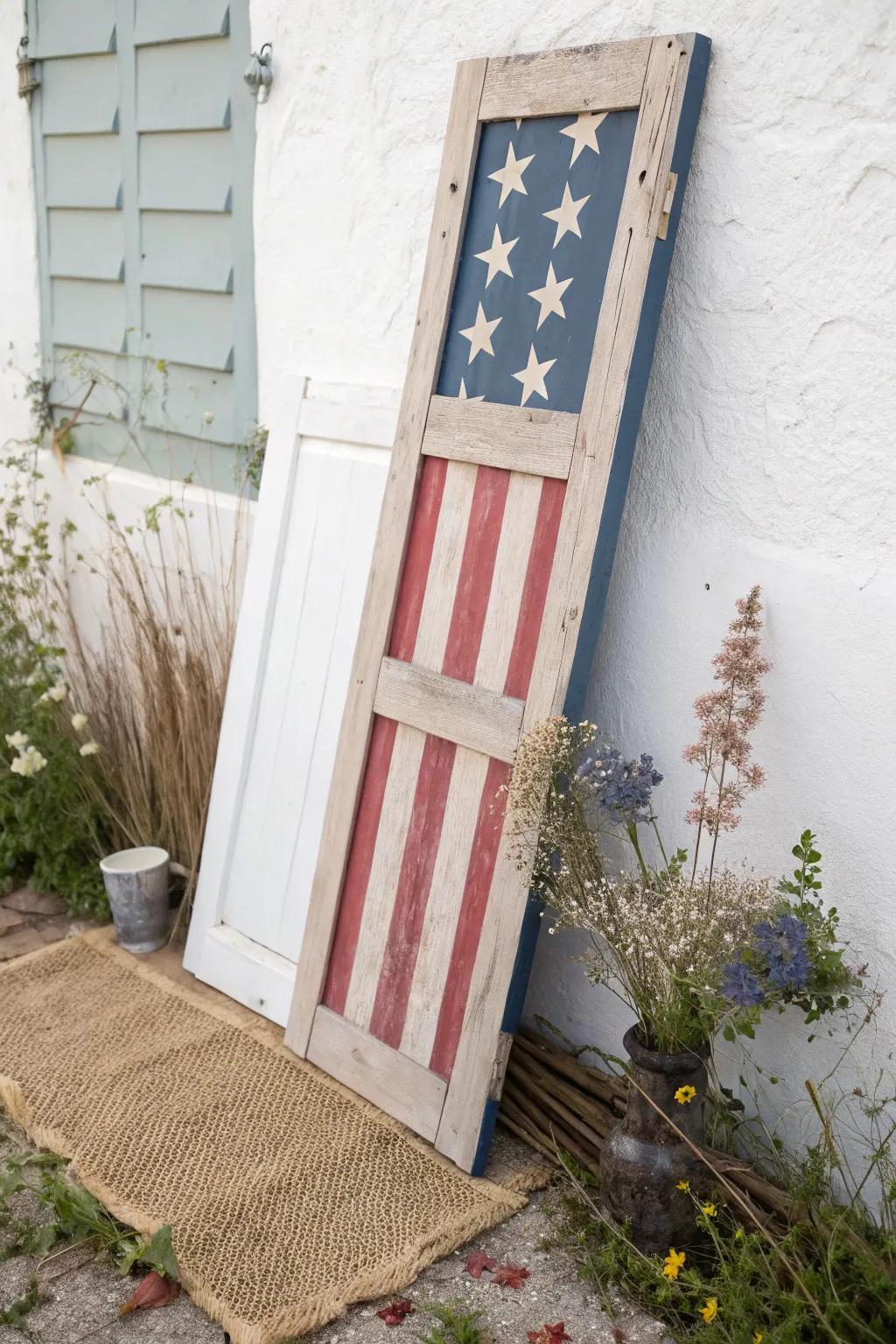 Celebrate in style with a minimalist patriotic shutter display that adds a touch of elegance to your festive decor.
