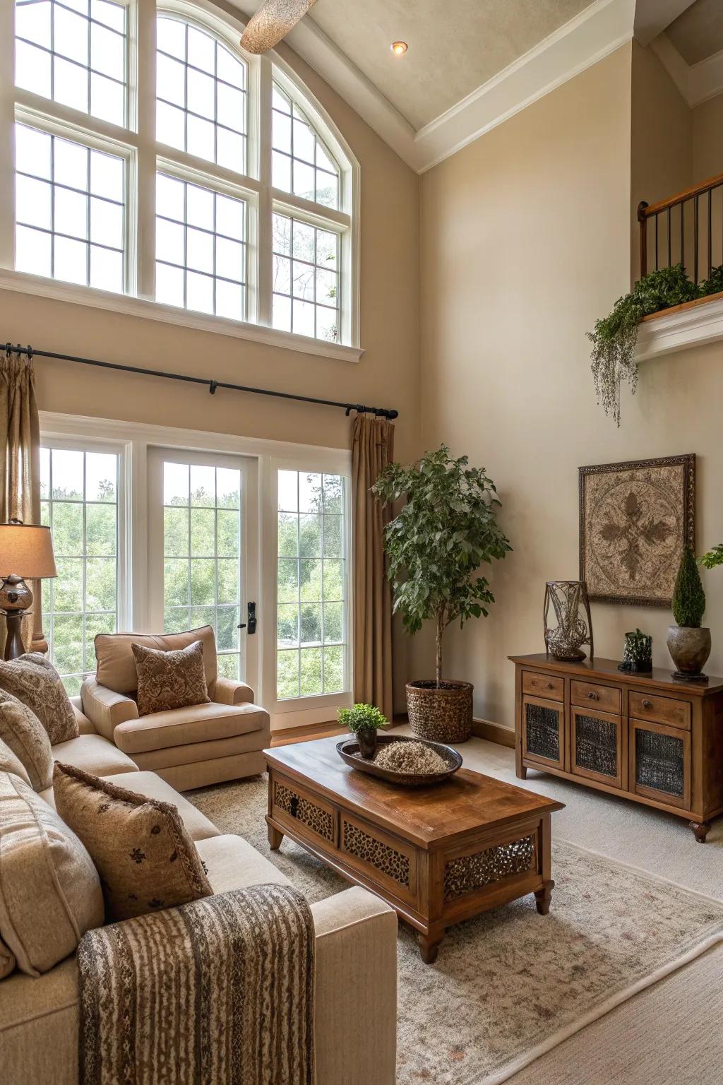 Neutral and earthy tones create a calming backdrop.
