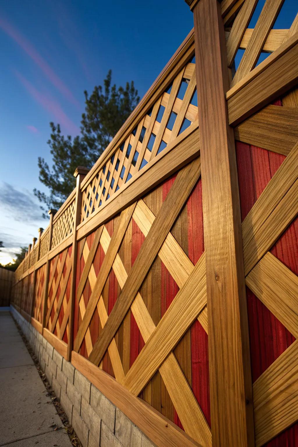 Elevate your patio with this stunning basket weave wooden fence, where craftsmanship meets style.