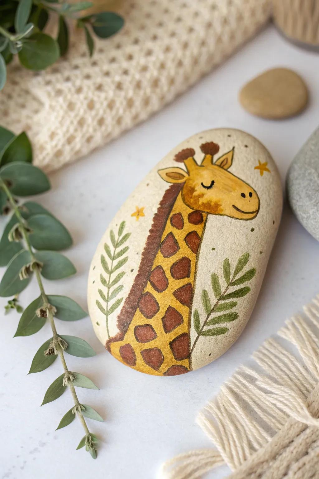 Embrace the charm of giggling giraffes with this handcrafted stone art, where elegance meets whimsy.