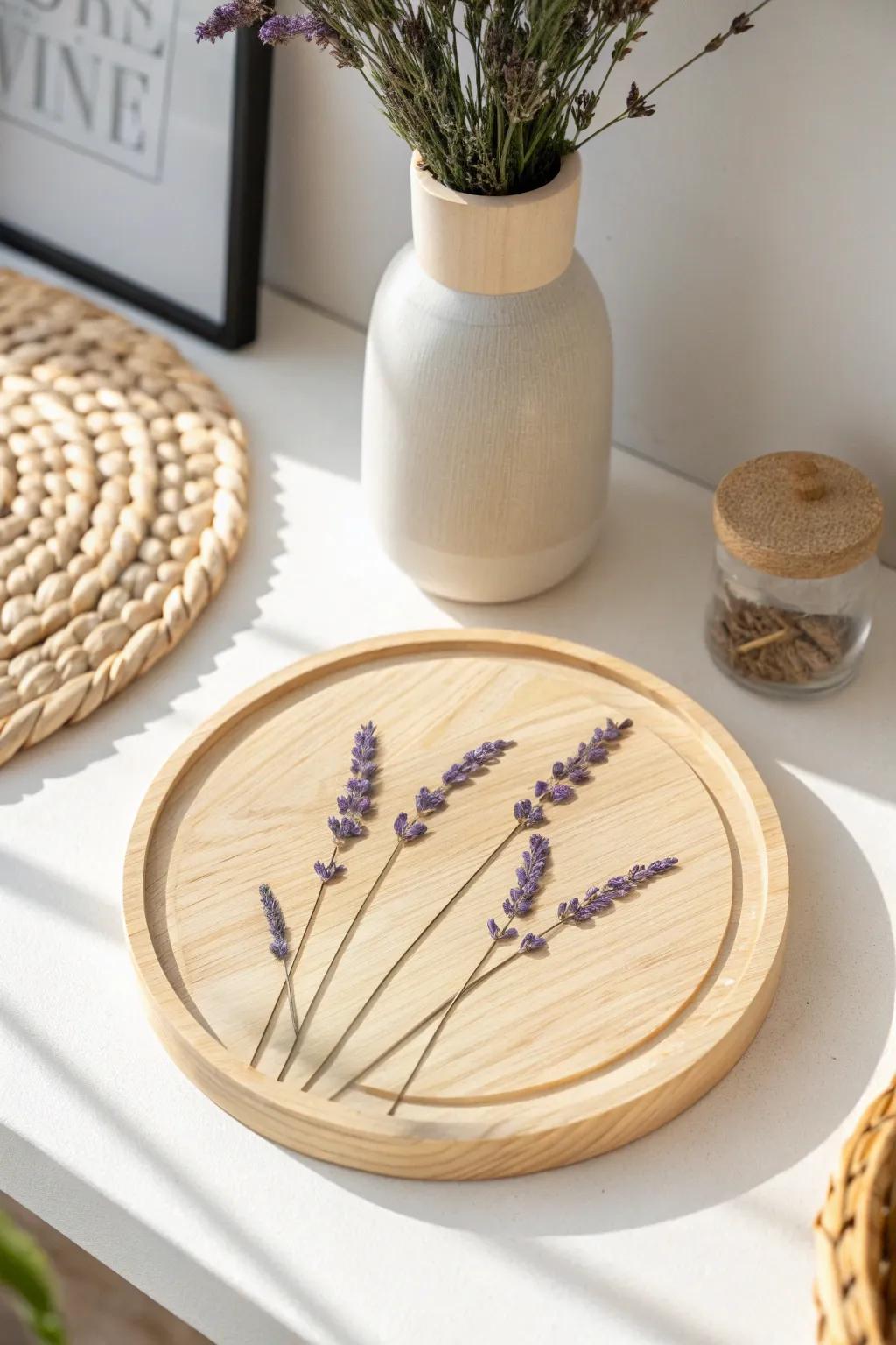 Celebrate your love with nature's touch: a lavender-adorned anniversary plaque for timeless elegance.