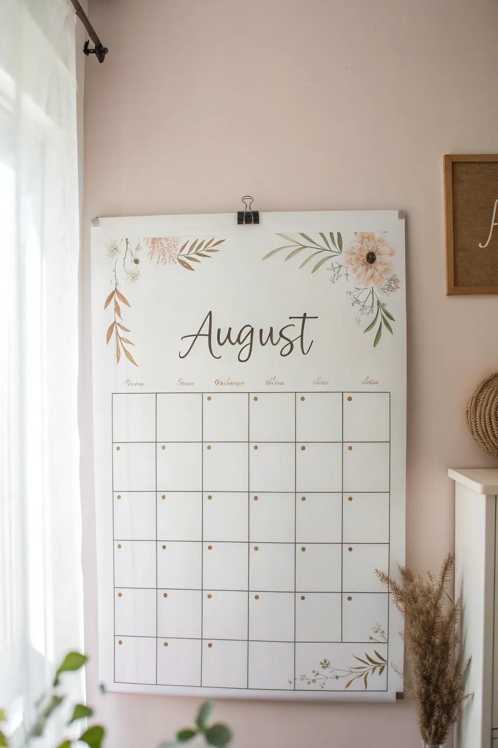 Elevate your space with an inspiring August calendar – where minimalism meets motivation. #ScandiBohoVibes