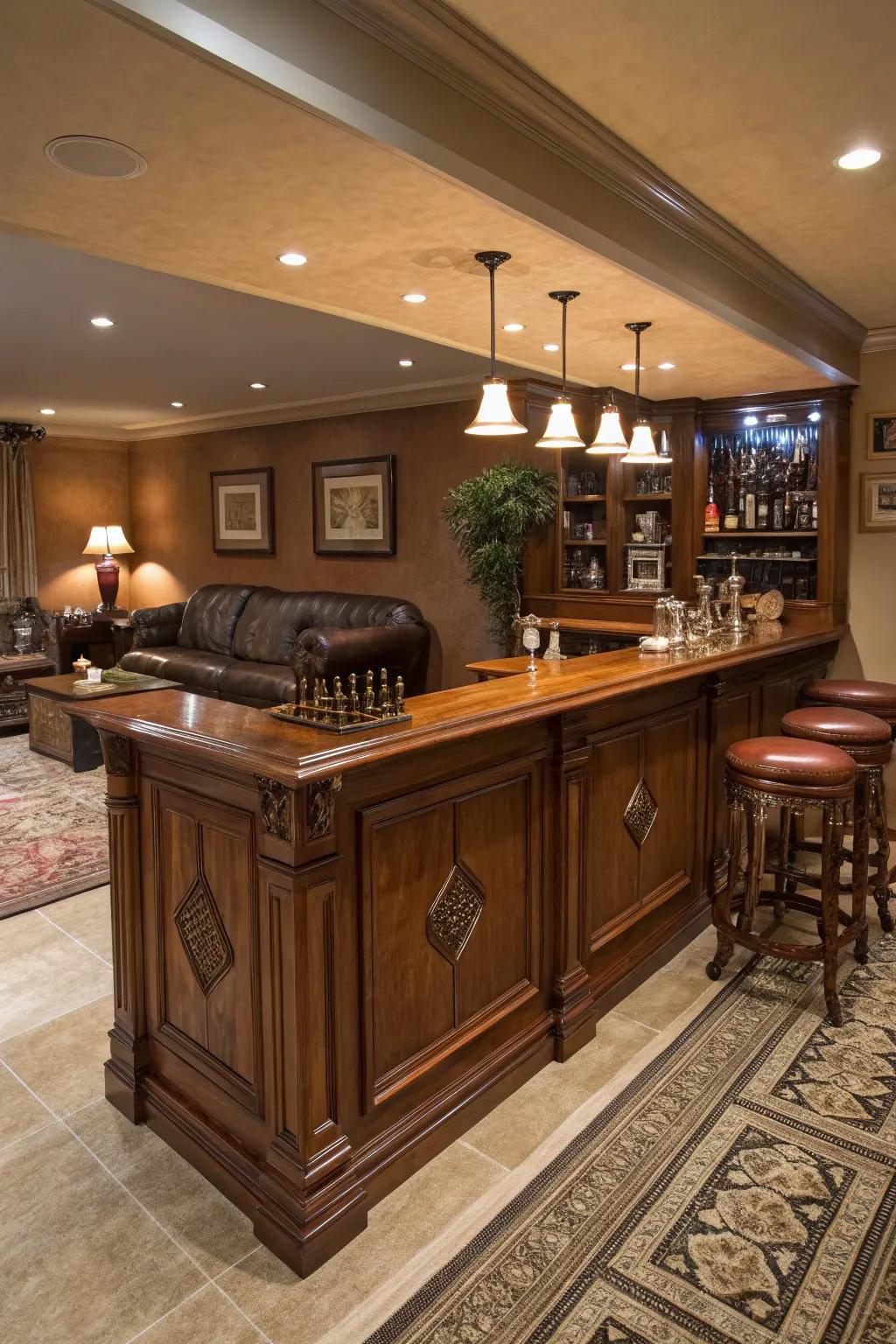 Transform your basement into the perfect hangout with a handcrafted bar that blends style and functionality.