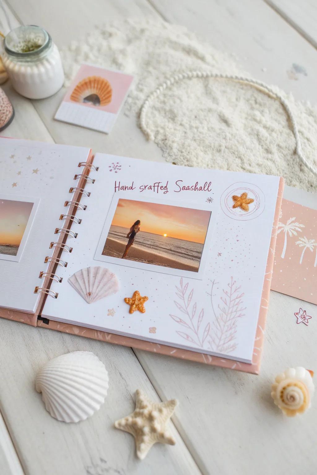 Capture the warmth of beach evenings with sunset hues in your scrapbook.