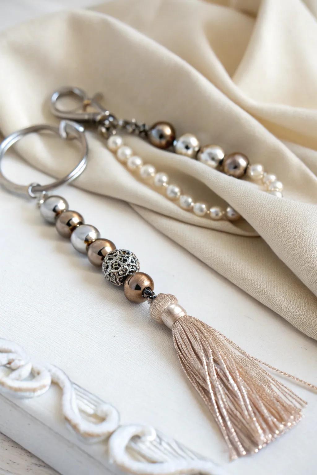 Add a touch of metallic elegance to your everyday carry with this stunning beaded keychain. ✨ #MetallicShine #MinimalistChic