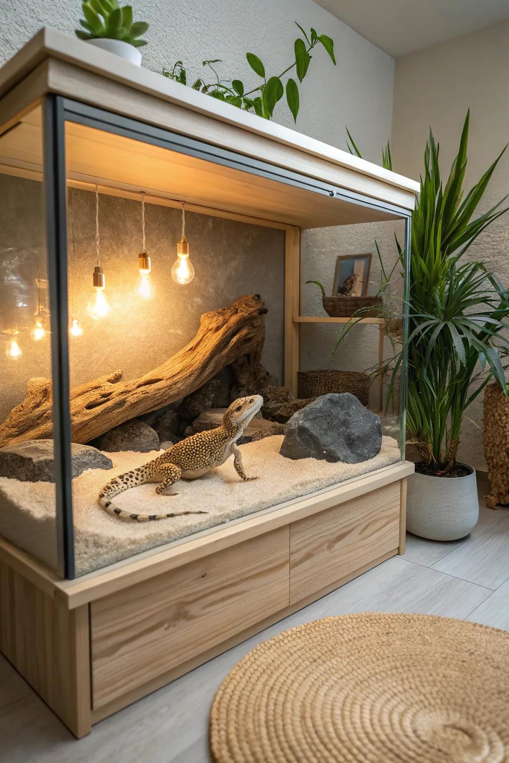Transform your bearded dragon's habitat with soothing ambient lighting for a natural day-night cycle.