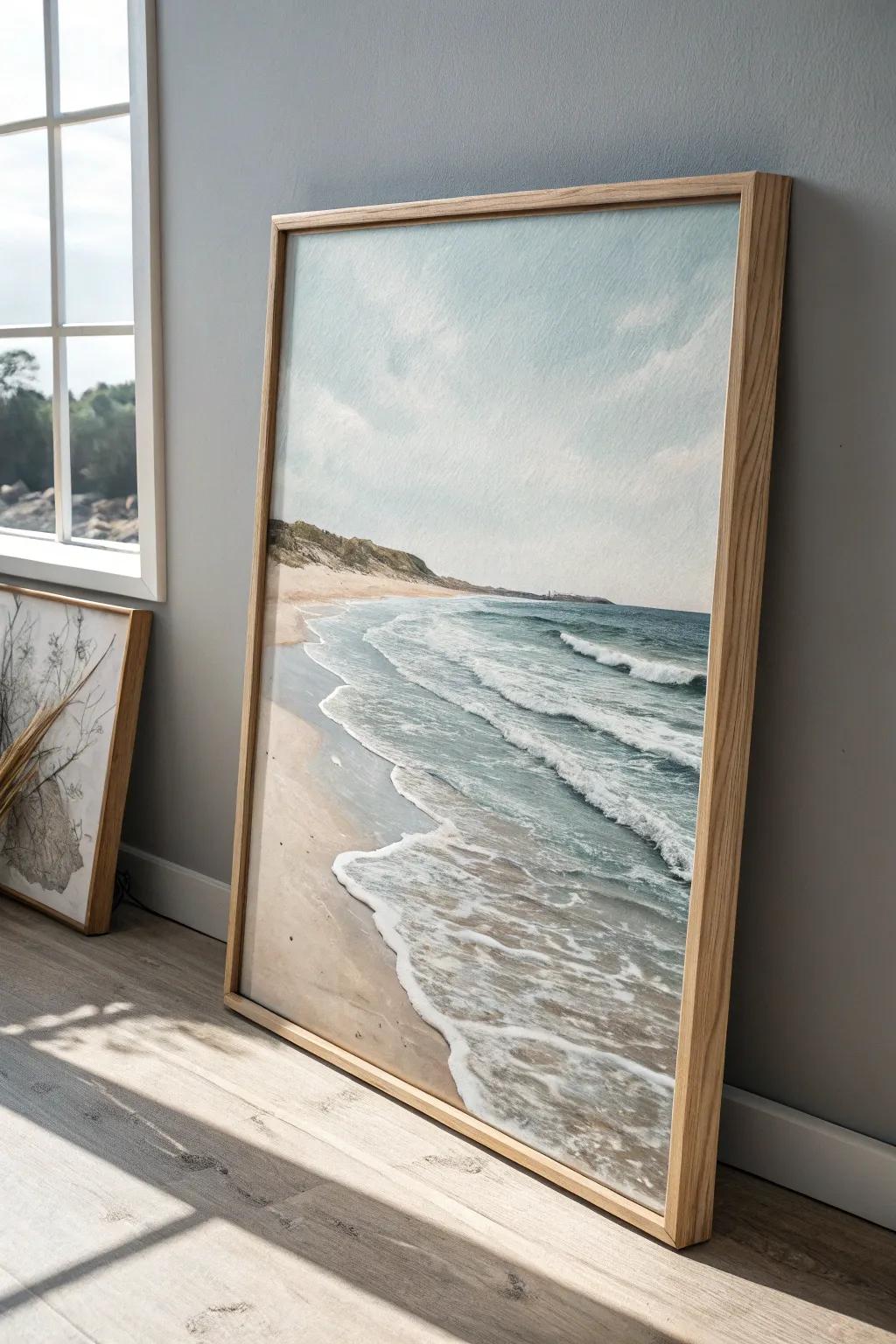 Bring the tranquility of the seaside into your space with this minimalist coastal masterpiece.