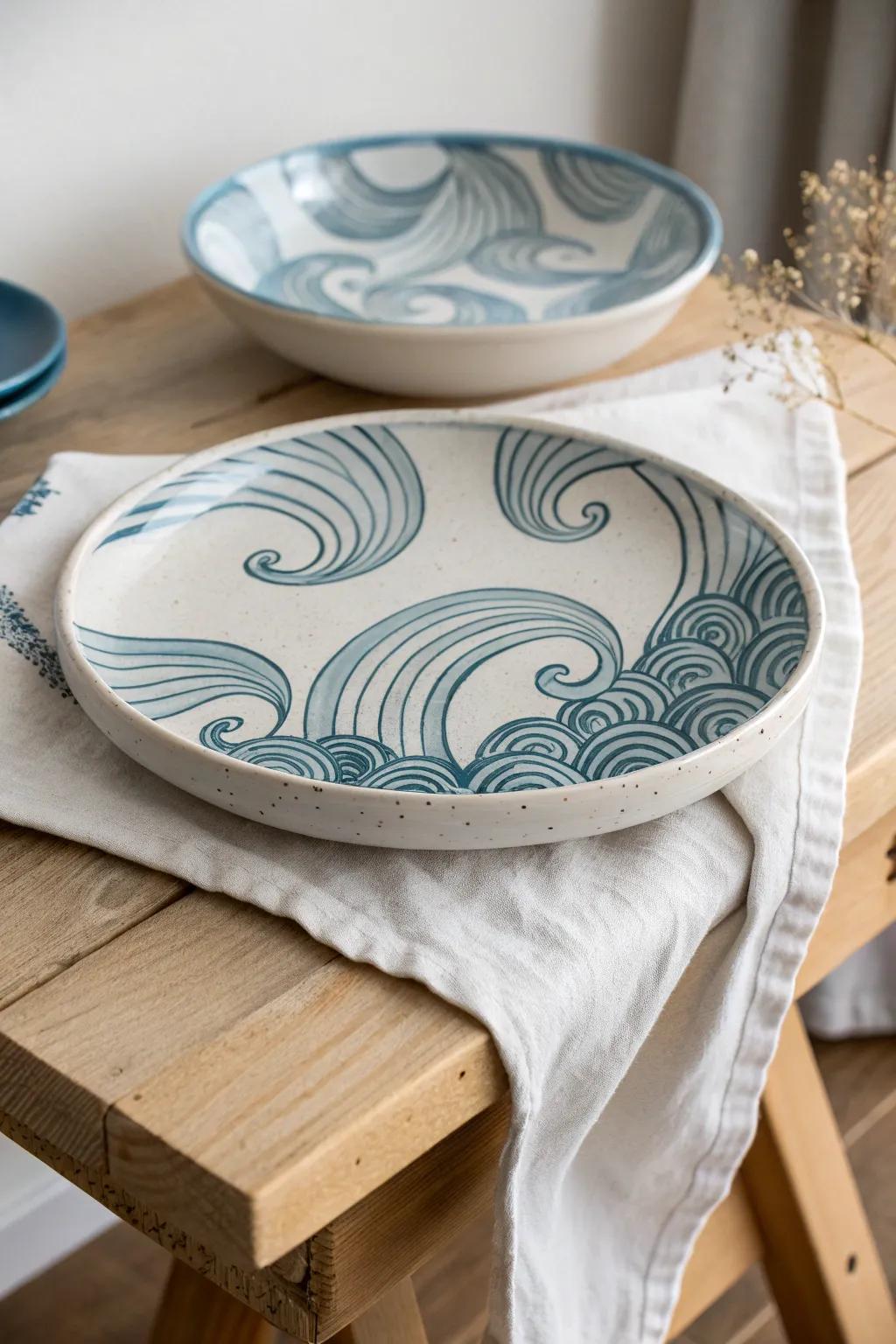 Dive into Monochromatic Magic: Transform your space with serene shades of blue on handcrafted plates.