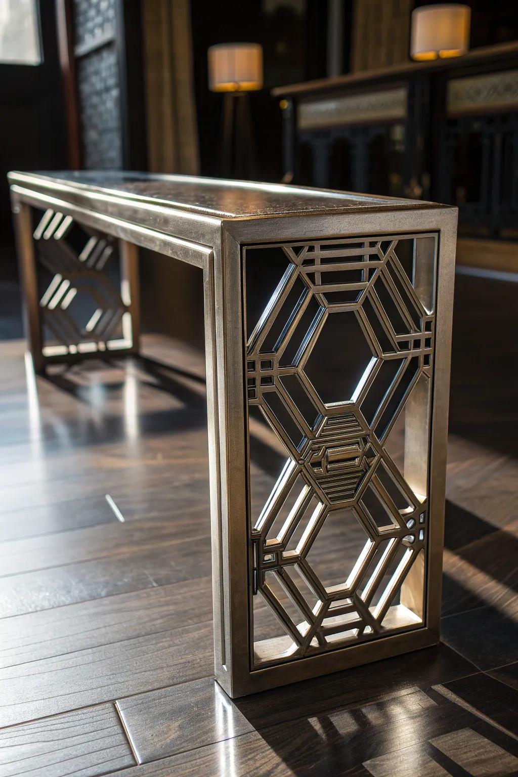 A contemporary masterpiece: the geometric hexagon bench leg that transforms any seating into a statement piece.