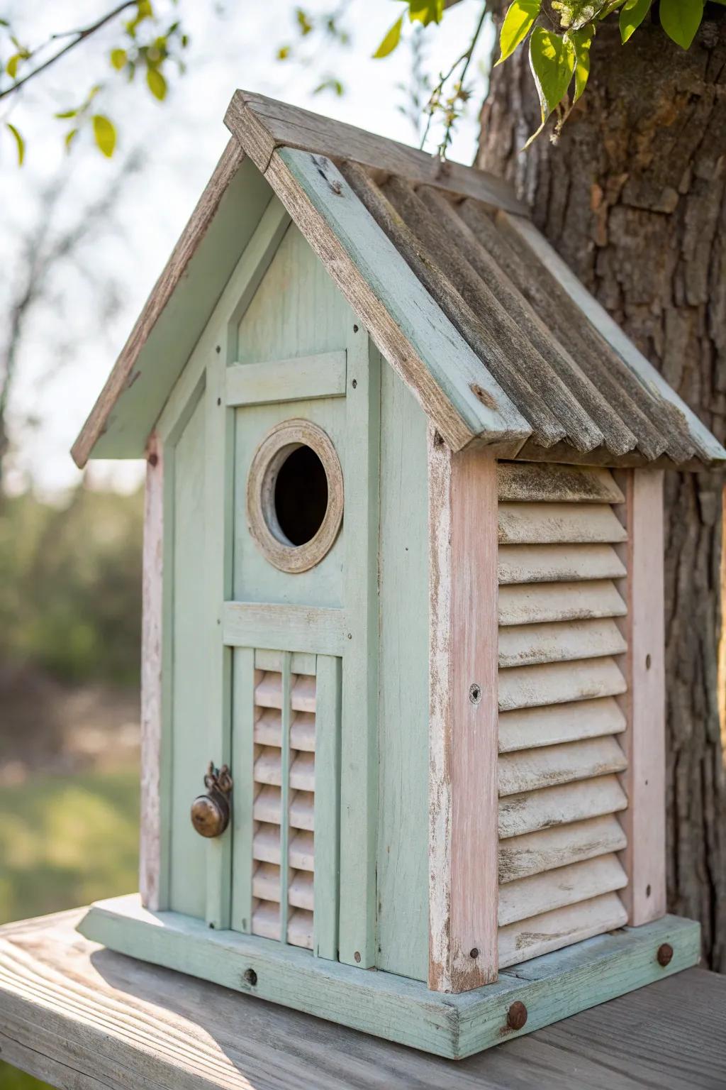 Transform your garden with this charming shutter birdhouse, where rustic elegance meets minimalist design.