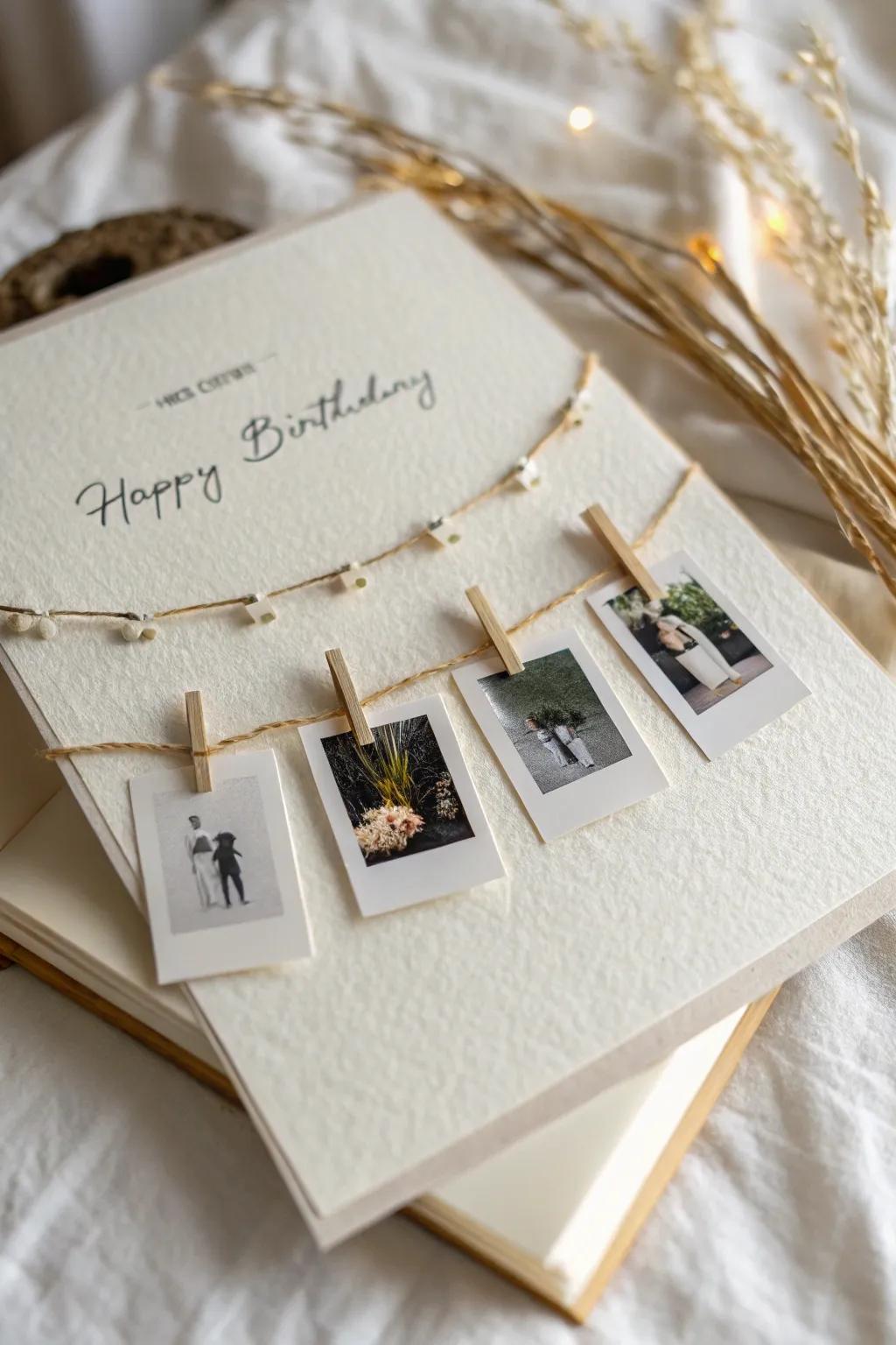Capture cherished moments with a charming photo garland birthday card.