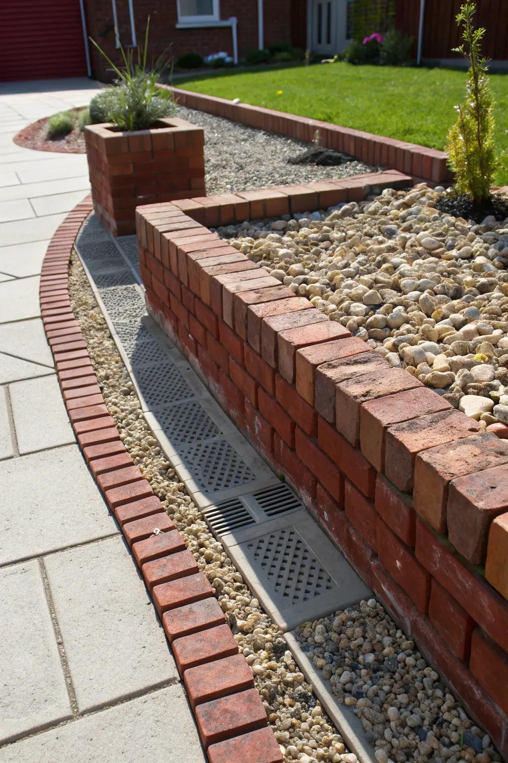 Elevate your garden with the perfect blend of brick and gravel—where craftsmanship meets function.
