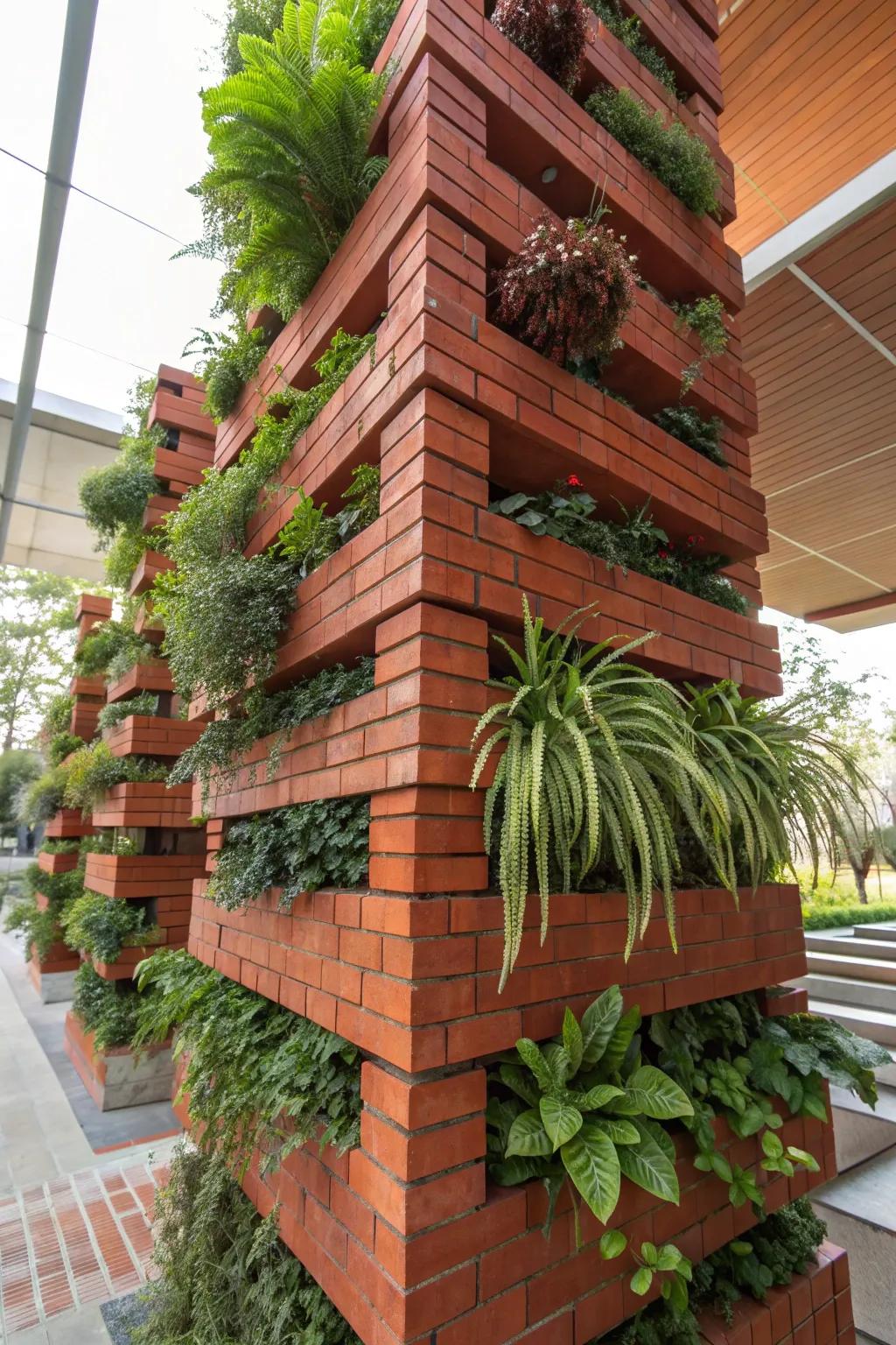 Transform your space with a bold vertical brick garden – where craftsmanship meets nature.
