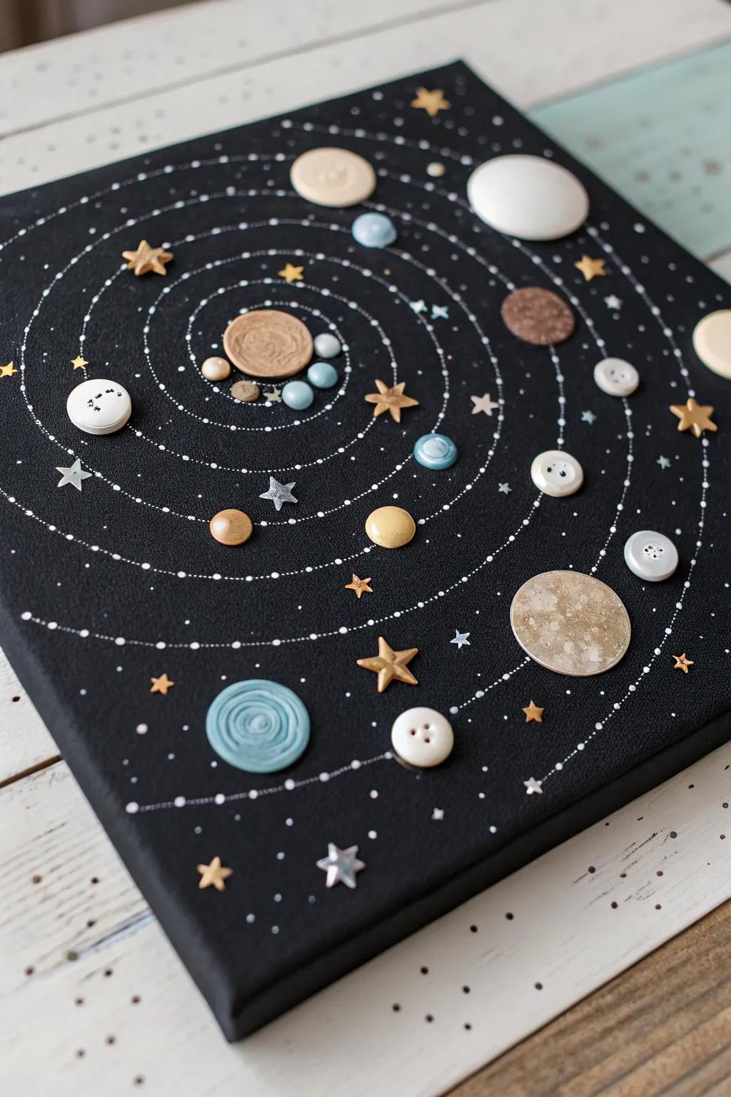 Explore the cosmos with this stunning Button Galaxy canvas art—where simplicity meets celestial beauty!