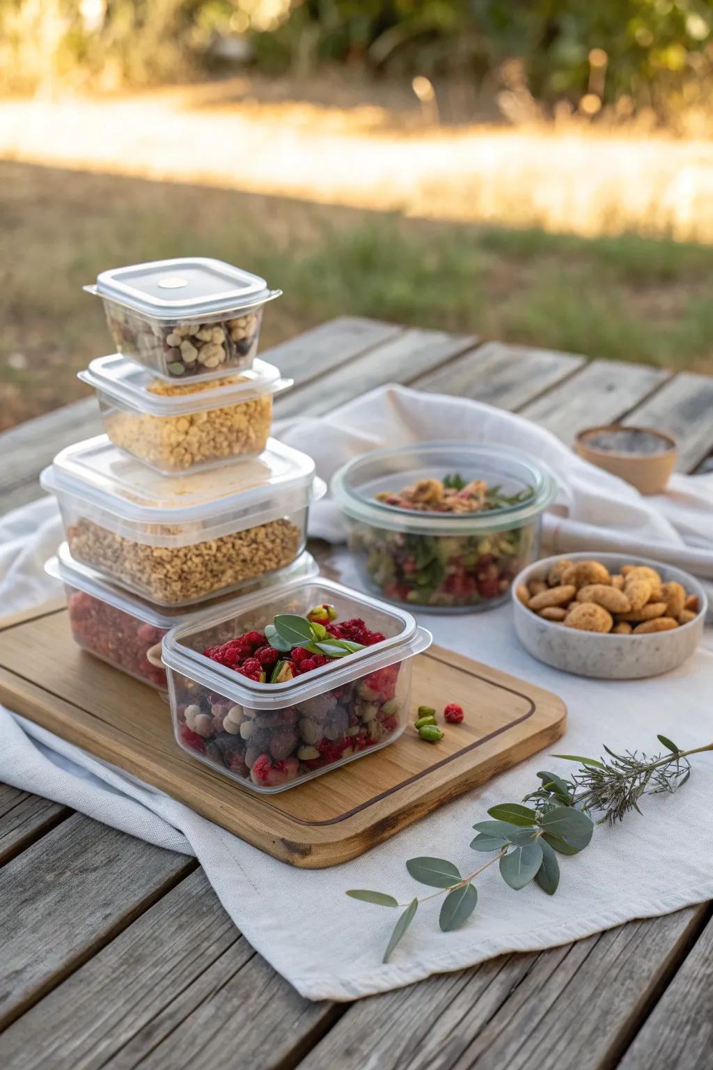 Elevate your camp kitchen with clear containers for easy, stylish organization.