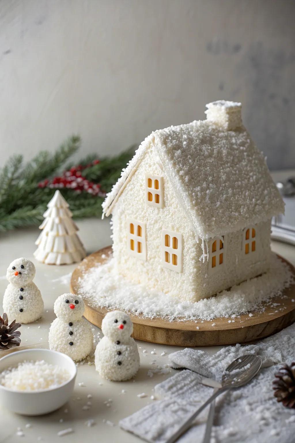 Create your own whimsical winter wonderland with this enchanting candy house, perfect for adding a touch of magic to any gathering.