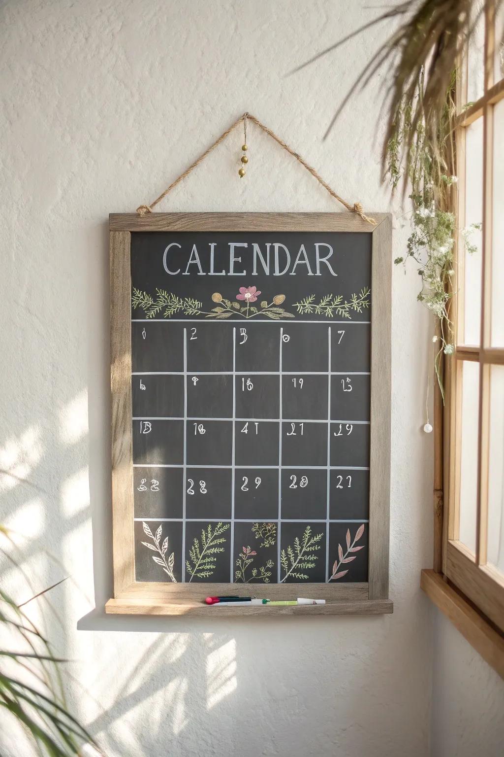 Transform your month with a touch of art and organization. #ChalkboardCalendar #ScandiBohoStyle