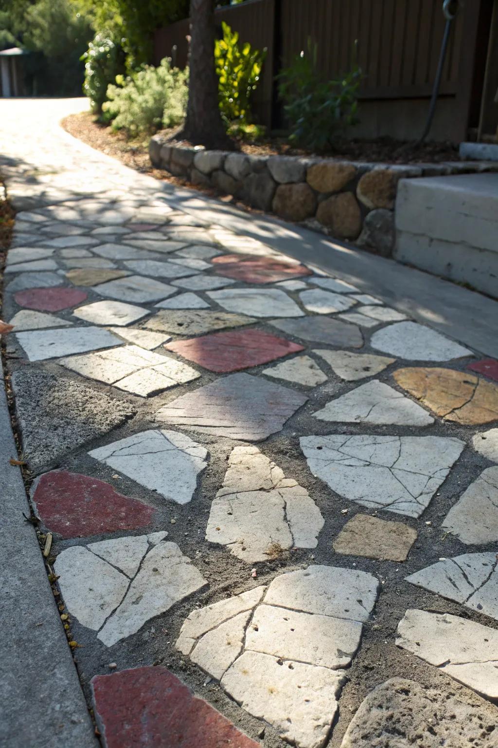 Eco-friendly elegance: Transform your driveway with the rugged beauty of recycled concrete.