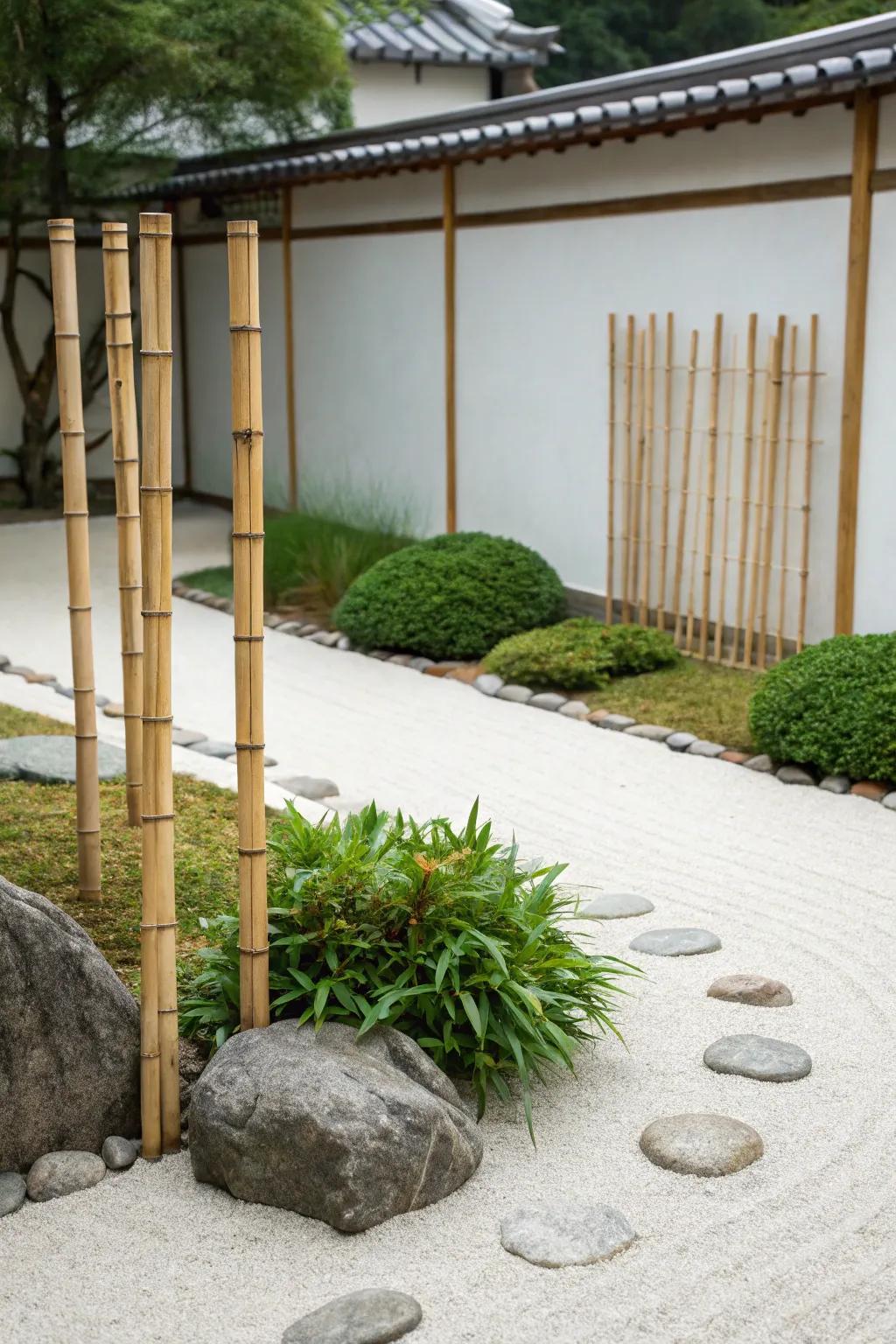 Bamboo Simplicity: Embrace the elegance of natural borders for a serene garden retreat.