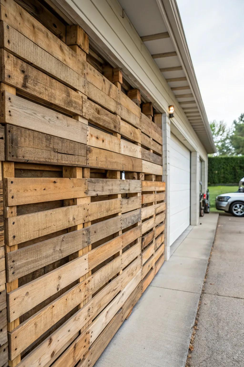 Wooden pallets provide a rustic, cost-effective wall option.