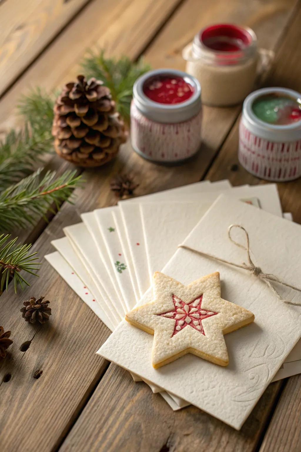 Transform cookie cutters into creative stamps for your handmade Christmas cards. A delightful blend of simplicity and artistry!