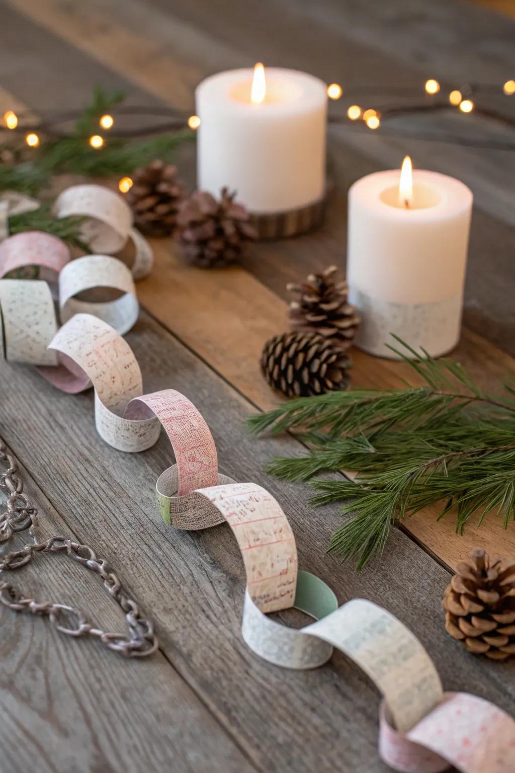 Embrace nostalgia with handcrafted holiday paper chains, where simplicity meets natural beauty.