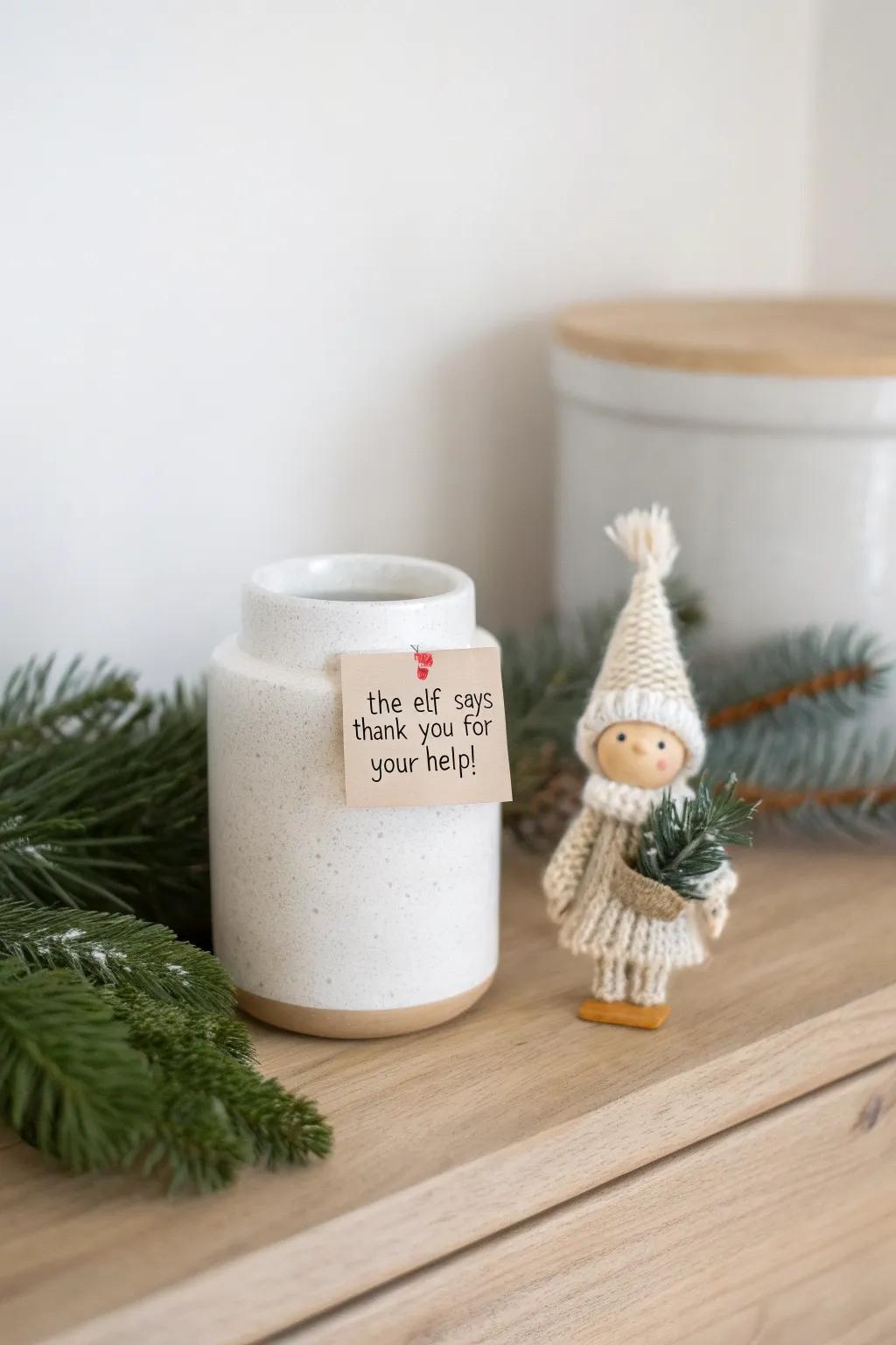 The Elf on the Shelf is grateful! Add a charming touch to your space with this festive tip jar idea.