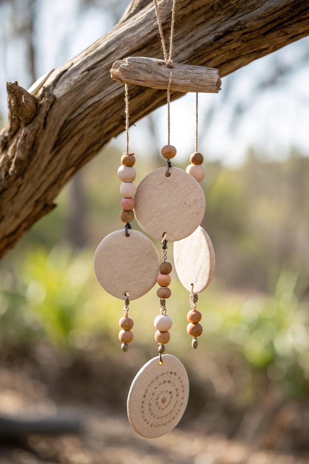 Embrace the soothing sounds of nature with these elegant DIY clay wind chimes, a perfect blend of Scandinavian minimalism and boho elegance.