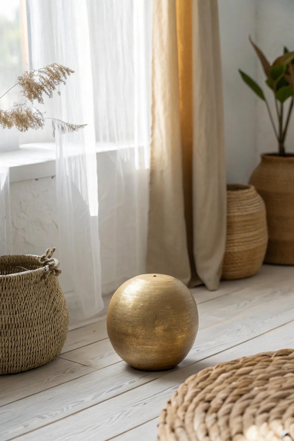 Add a touch of glamor to your space with a beautifully crafted metallic clay sphere.