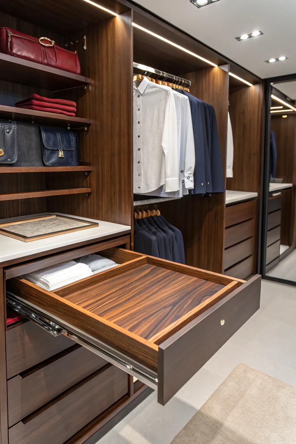 Elevate your closet game with a stylish pull-out folding station, where functionality meets craftsmanship.