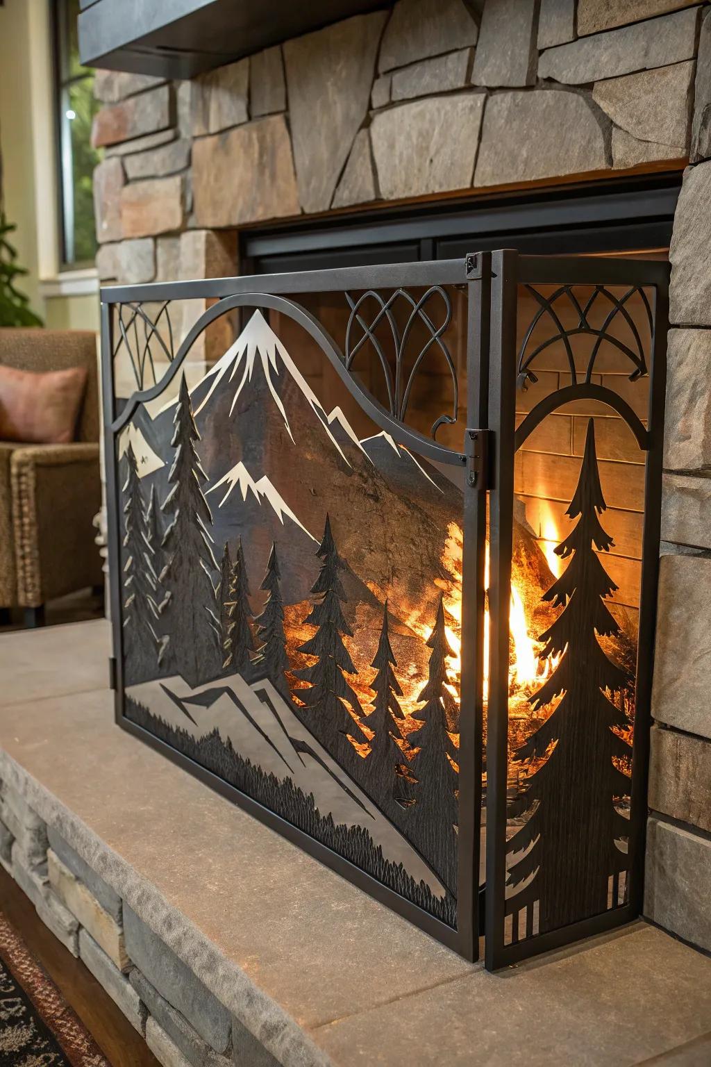 Transform your fireplace with a custom CNC plasma-cut screen that combines art with functionality. #Craftsmanship #FireplaceDecor