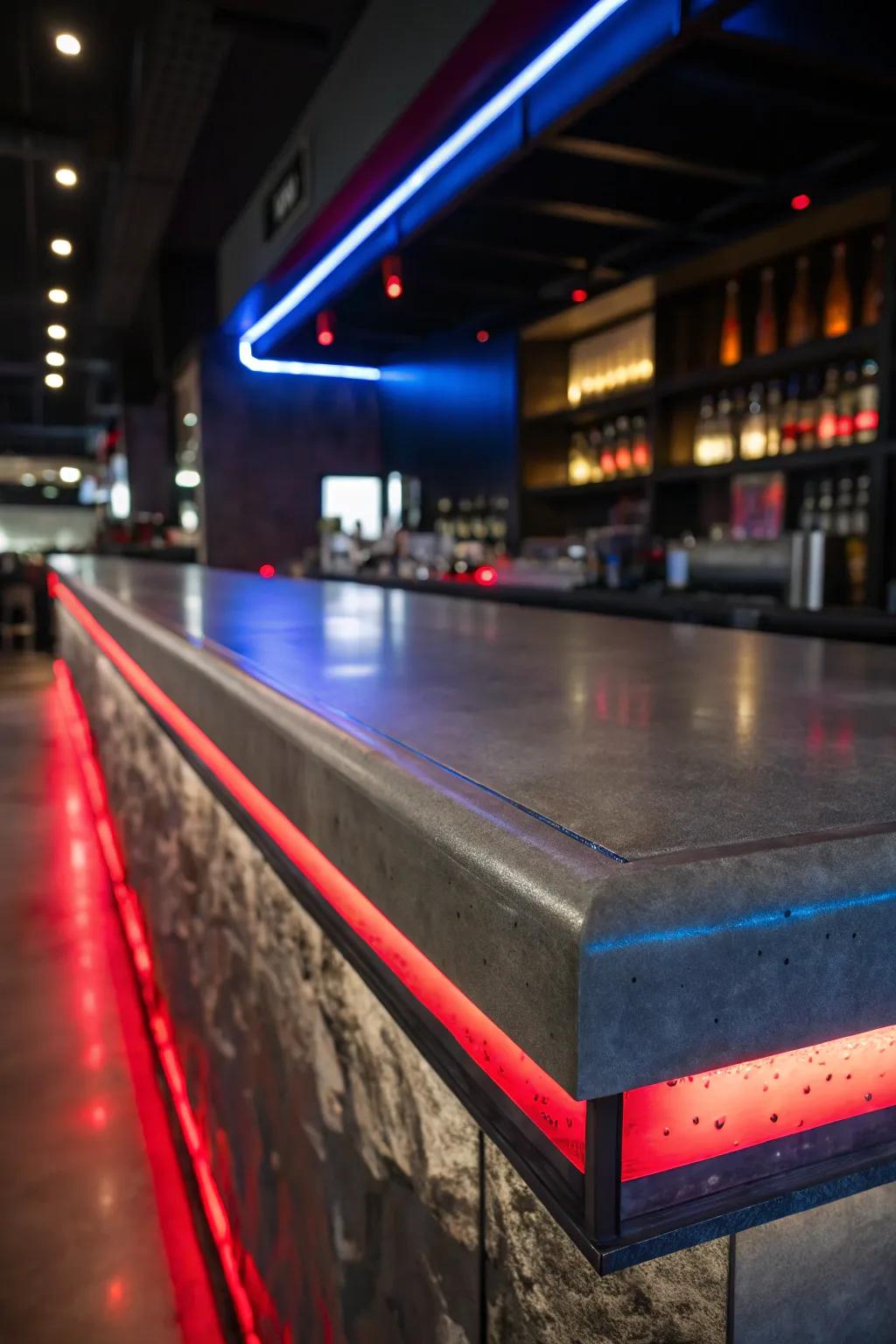 Illuminate your gatherings with this stunning concrete bar top featuring embedded LED lighting.