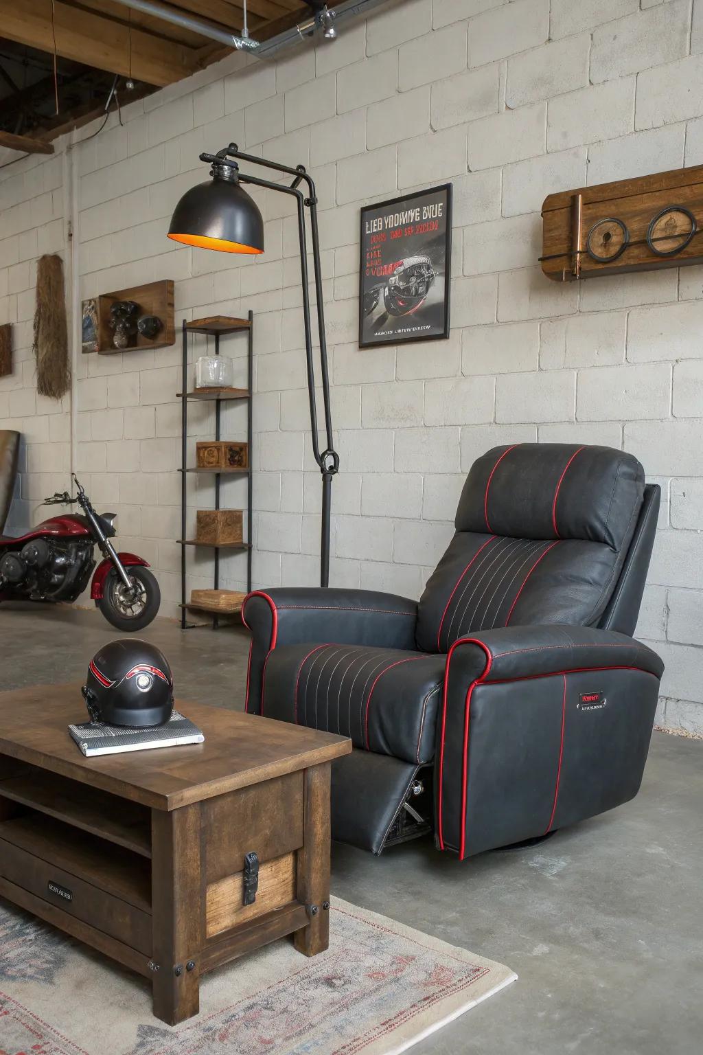 Transform your garage into the ultimate chill zone with this stylish lounge setup.